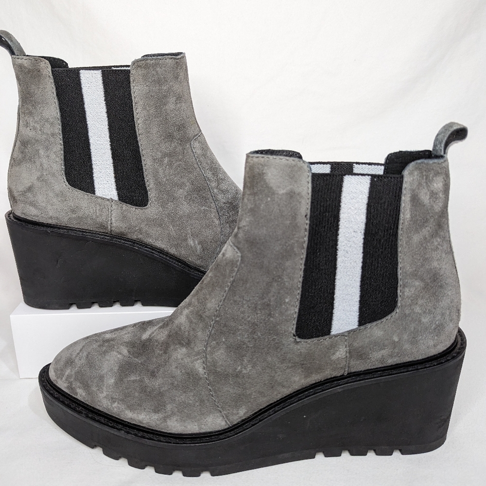 EUC Cecelia New York Gemma Wedge Ankle Boots. Gray Suede.